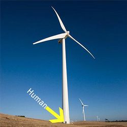 A windtubine and a human on the same scale